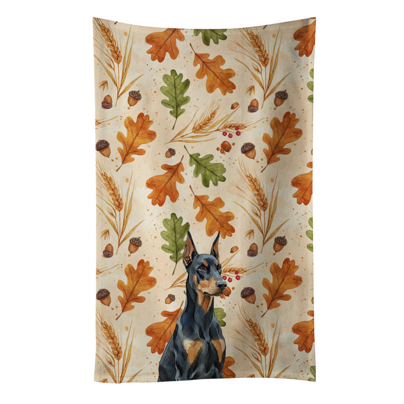 Doberman Pinscher Heirloom Fall Kitchen Towel, Doberman Pinscher