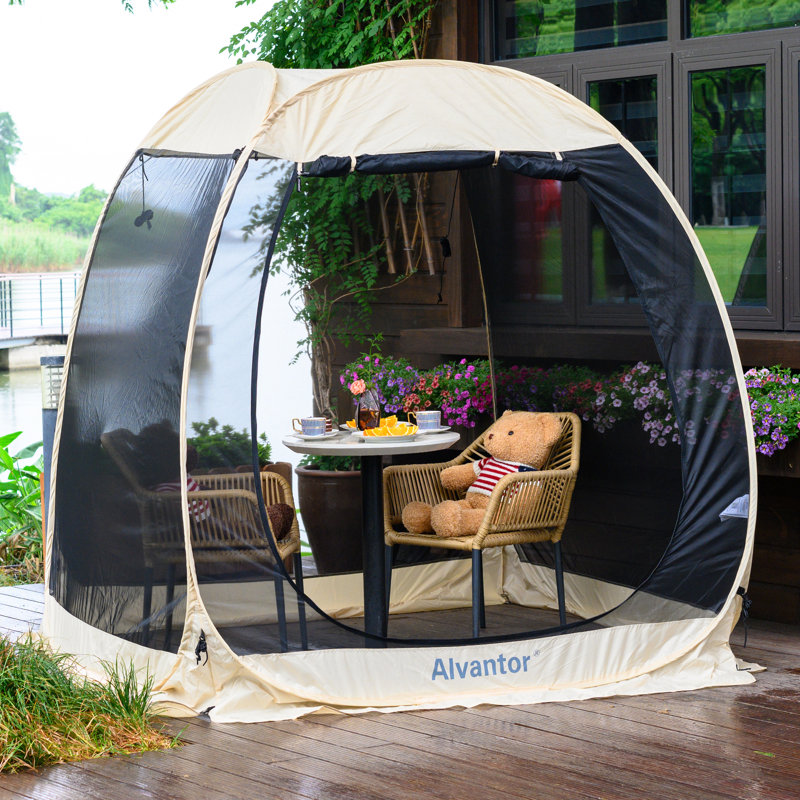 Beige Fiberglass 6' x 6' Pop Up Patio Gazebo with Screen Room