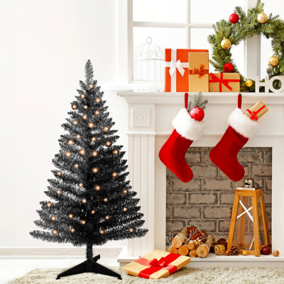 Pre-Lit Black Slim Artificial Christmas Tree 