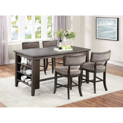 Table de salle à manger à hauteur de comptoir rustique - 5 pièces avec tablettes latérales et 4 chaises élégantes