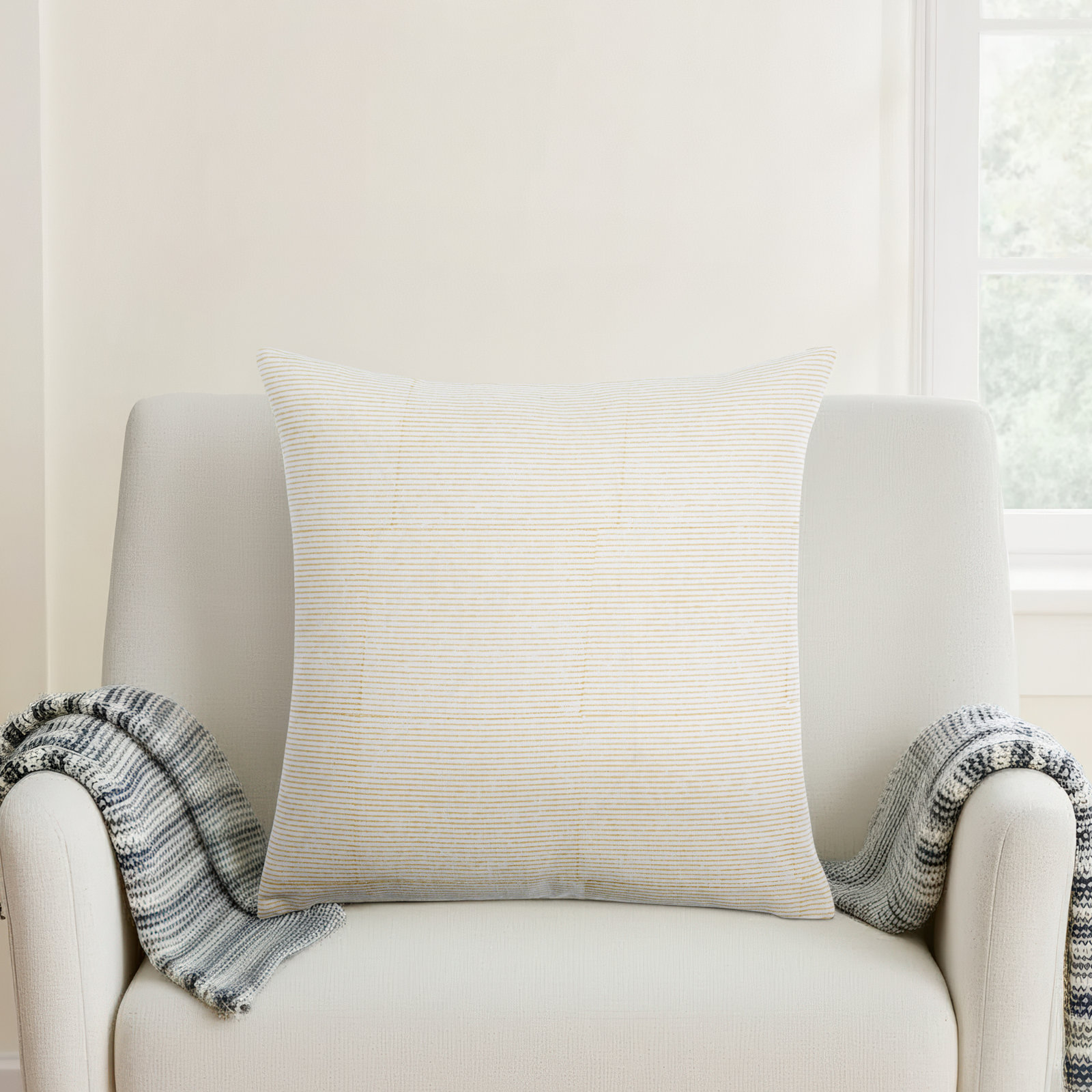 Vischer Striped Linen Throw Pillow, Light Beige, Polyester/Polyfill, 20" x 20"