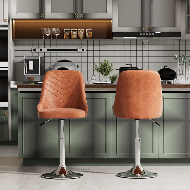 Ensemble de 2 tabourets de comptoir pivotants et réglables modernes, tabouret à hauteur de comptoir rembourré en similicuir avec relevage hydraulique et base à piédestal en métal pour îlot de cuisine, bar à déjeuner, salle à manger