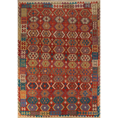 Geometric Kilim Reversible Wool Area Rug 8x11