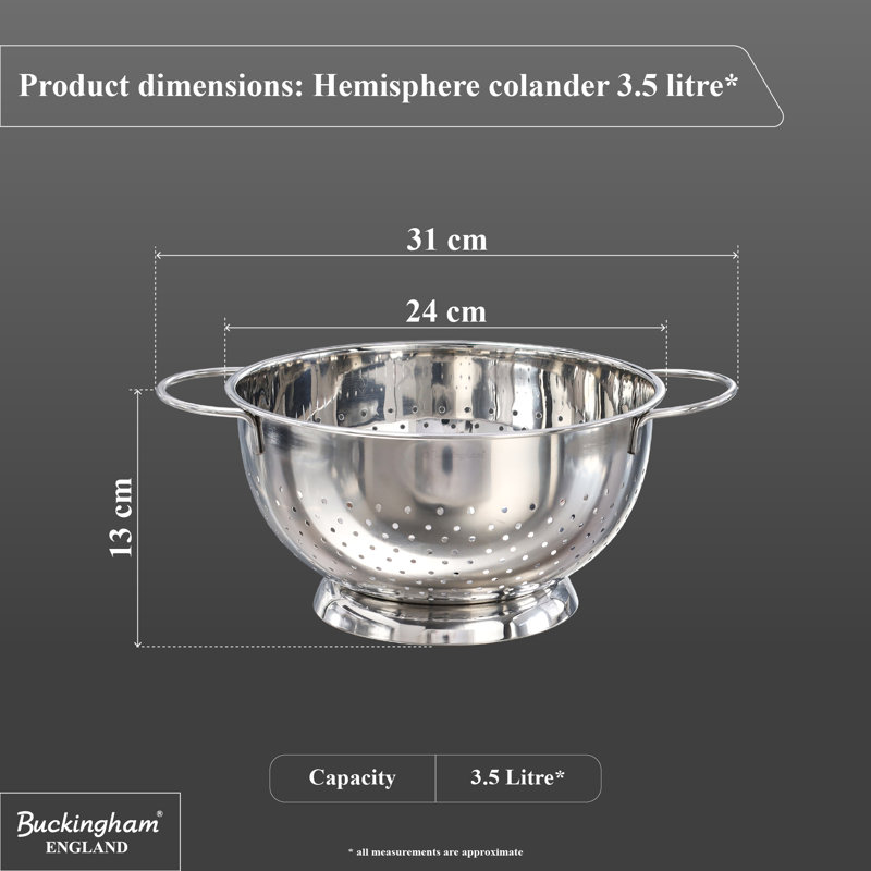 Buckingham Stainless Steel Hemisphere Colander Strainer  , 24 cm