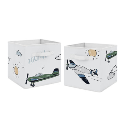 Airplane Green and Blue Fabric Storage Bin (Set of 2) by Sweet Jojo Designs by Sweet Jojo Designs