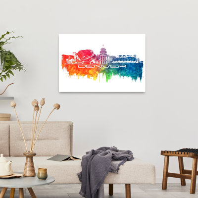 Colorful Denver Skyline Abstract Colorful Modern Architecture City Wall Art Print 1 Piece Wrapped Canvas Wall Art