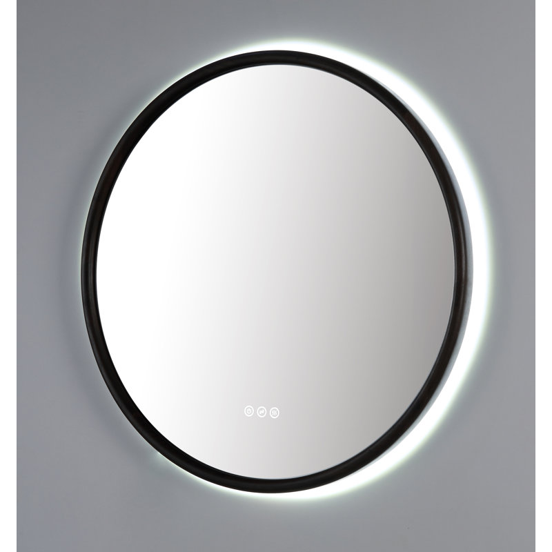 Miroir anti-buée en chêne naturel Veener, Rond, 35,43 po x 35,43 po, Noyer foncé