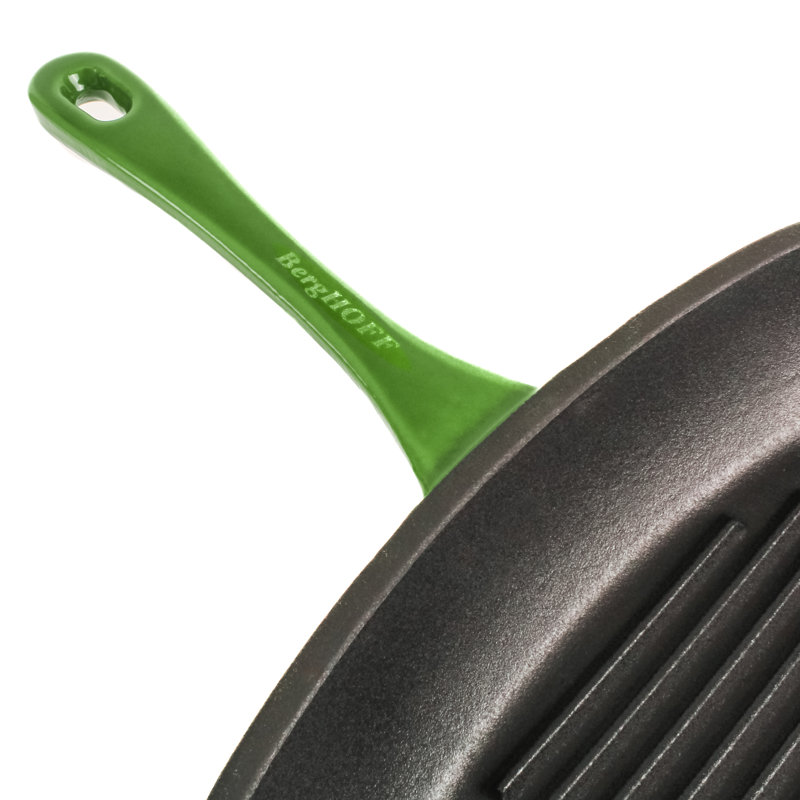 Batterie de cuisine en fonte 3 pièces BergHOFF Neo, poêle gril et cocotte ronde, Vert