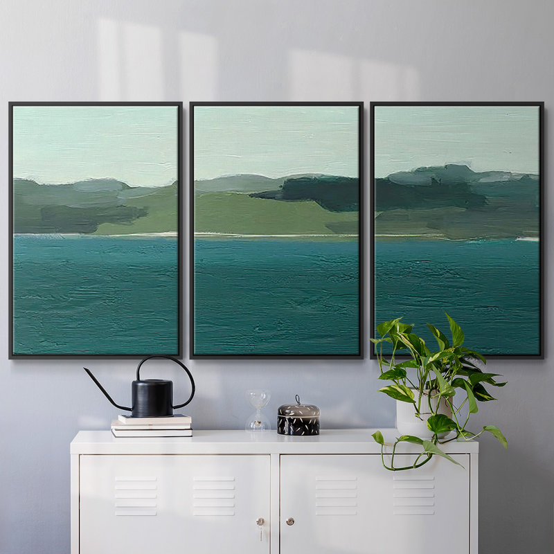 «Calming Lake View I», 3 pièces, H 36 po x l 75 po x P 2 po, Noir
