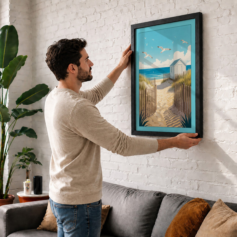 Dunes and Beach House Coastal - Framed Print, Unframed, A3 - 42.0 x 29.7 cm