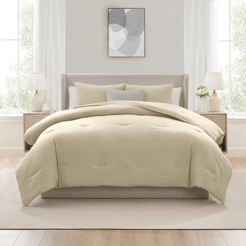  soft microfiber 3 piece comforter set with pillow shams, Pale Champagne, Full Comforter + 2 Standard Shams