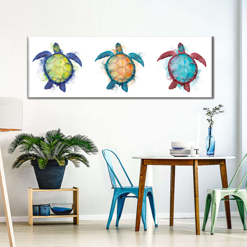 «Colorful Turtle Group Smudge», reproduction sur toile, H 18 po x l 54 po x P 1,25 po