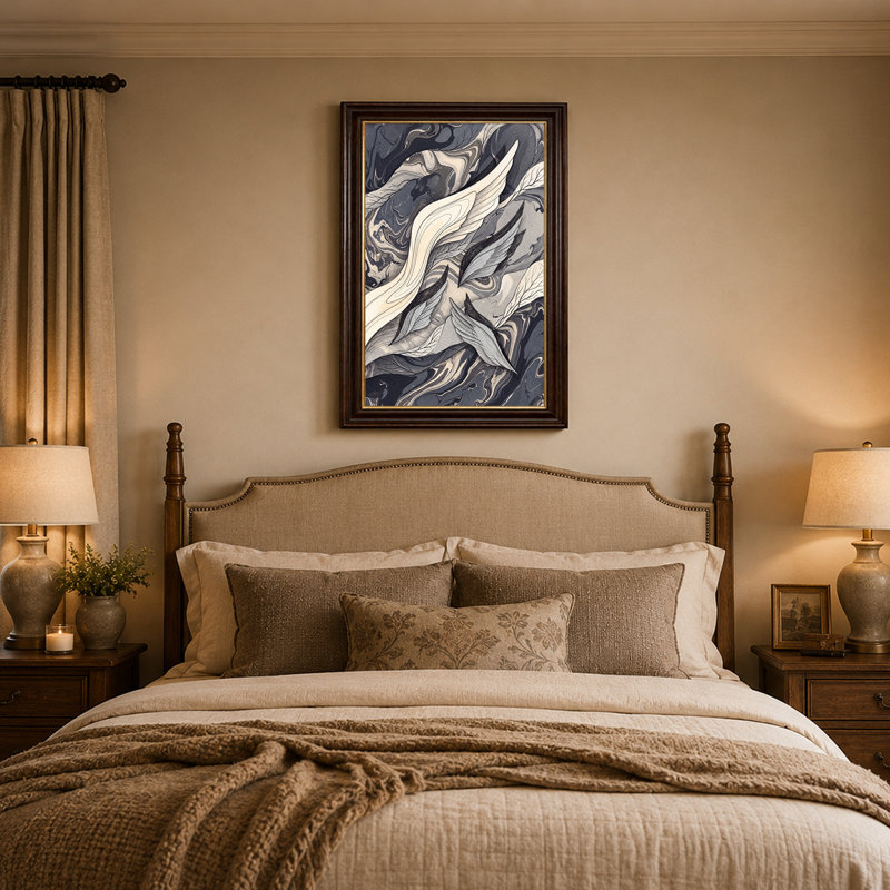 Toile abstraite grise et bleu marine, 24"H x 16"W