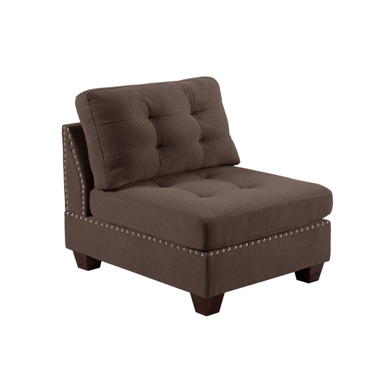 Tufted Corner Wedge Grey Linen Like Fabric 1pc Cushion Nail heads Wedge Sofa Wooden Legs