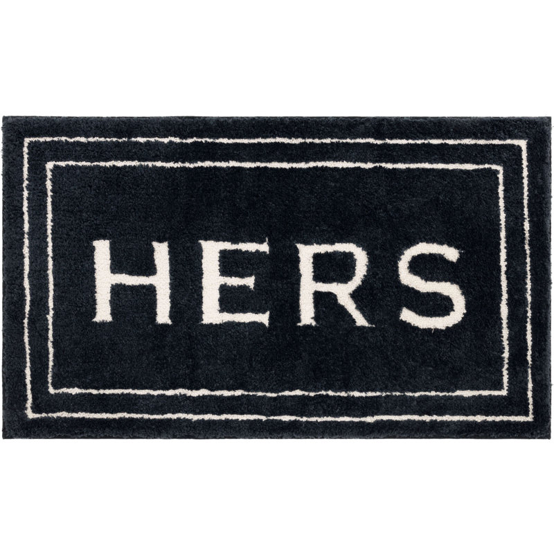 Ghobad Hers Bordered Polyester Machine Washable Bath Rug, Indigo, 17" W x 24" L
