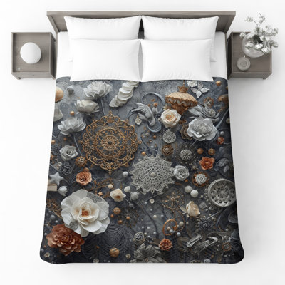 Couvre-lit matelassé à motif floral complexe toutes tailles