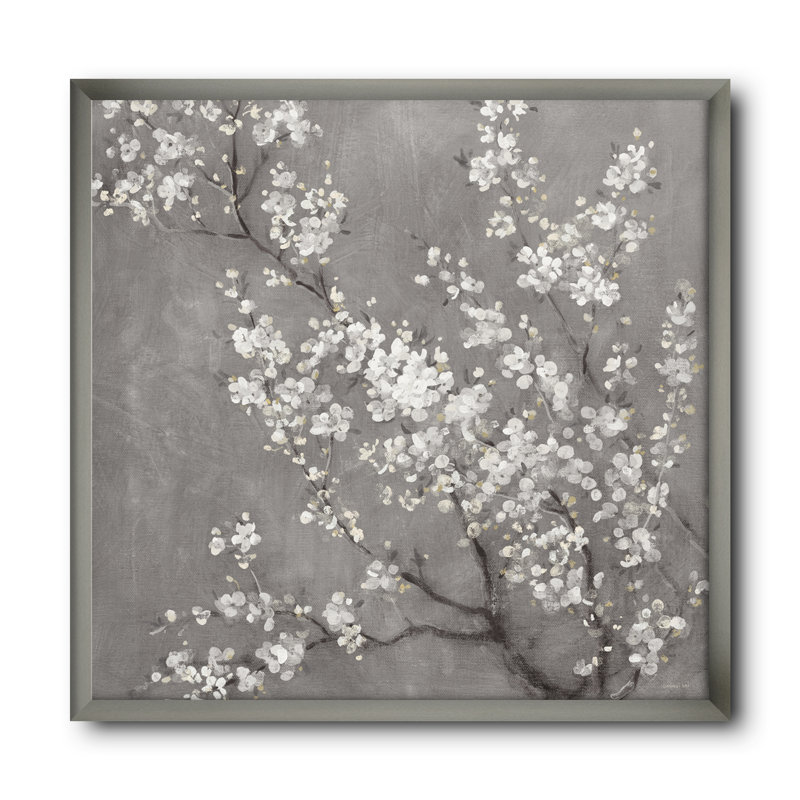 «White Cherry Blossoms II», reproduction d'art sur toile encadrée, H 16 po x l 16 po x P 1 po, Cadre argenté