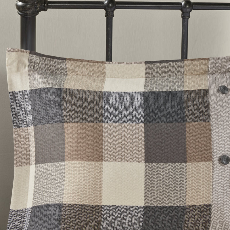 King Neutral Herringbone Plaid 7-Piece Comforter Set
