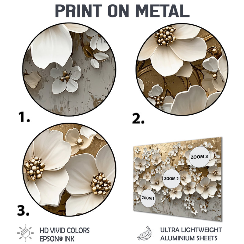 Crème fleur d'hortensias II - impression d'hortensias sur métal, H 12 po x l 20 po