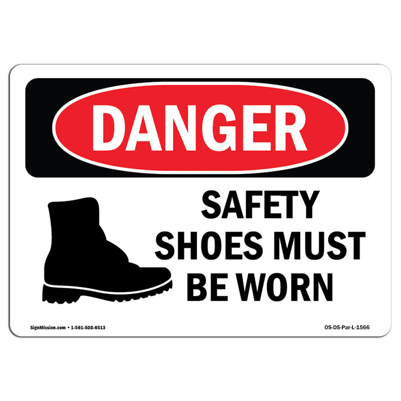 Safety Shoes Must Be Worn Sign, 12" H x 18" W x 0.1" D
