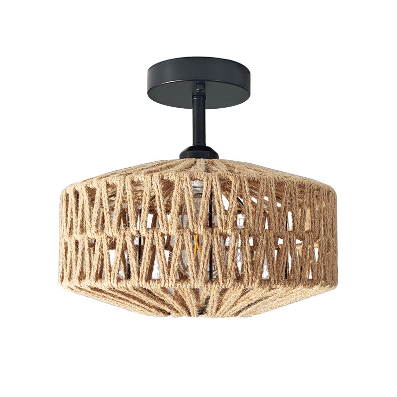 Luminaire semi-encastré en corde de chanvre naturel 10,4 po à 1 lumière Boho, pour le salon, la cuisine et le couloir (ampoule non incluse)