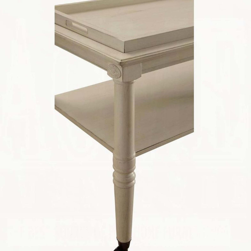 Chariot de service blanc antique avec tablette