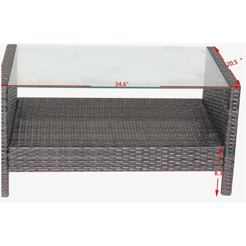 Outdoor patio Furniture  Coffee Table with clear tempered glass