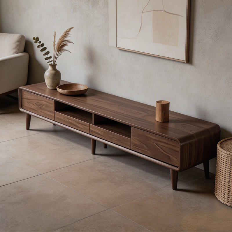Meuble télé en bois massif brun noisette, 16.93"H*94.49"W*15.75"D