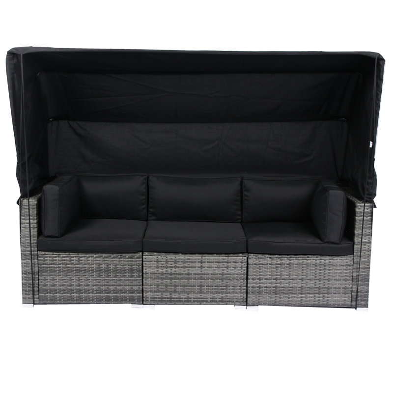 7 Patio Furniture : Retractable Canopy, Sectional . Galvanized Steel Frame. Comfy Cushions. For Garden, Lawn, Backyard. Grey + Black Cushion, & - With Cover And Thick , Poolside.