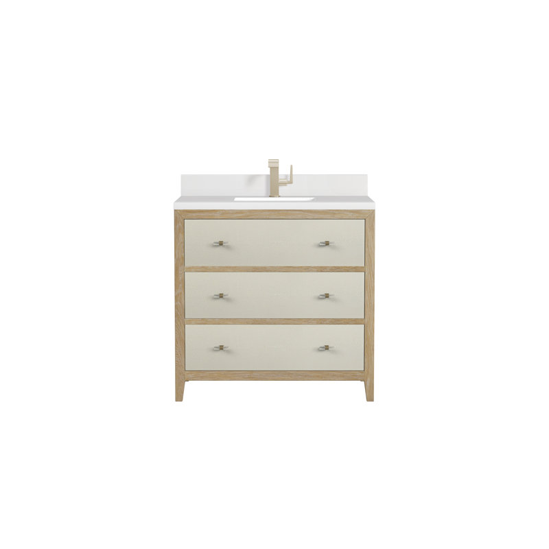 Celeste 36'' Single Bathroom Vanity with Solid Surface Top, White Zeus, Single Hole