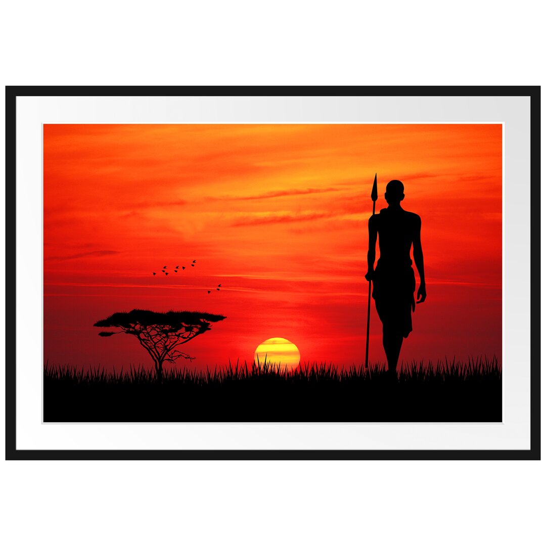 Gerahmtes Poster Roter Sonnenuntergang in Afrika