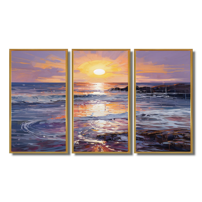 Rothman - coucher de soleil, ensemble de reproductions d'art mural, Cadre flottant doré, H 28 po x l 36 po x P 1 po