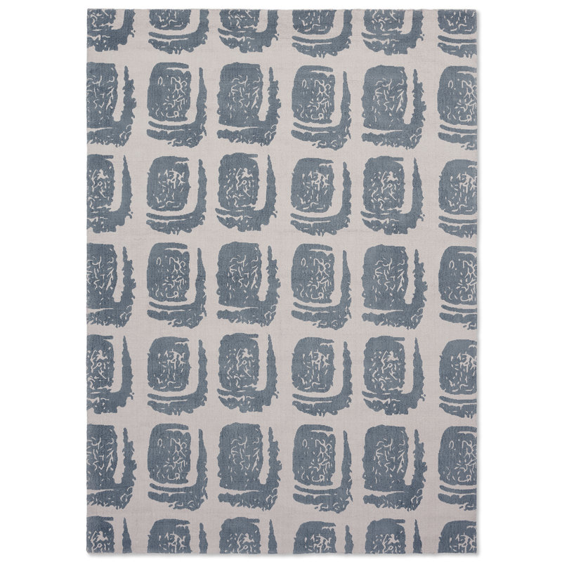 Wool Geometric Area Rug in Light Gray/Gray, 4'7" x 6'7"