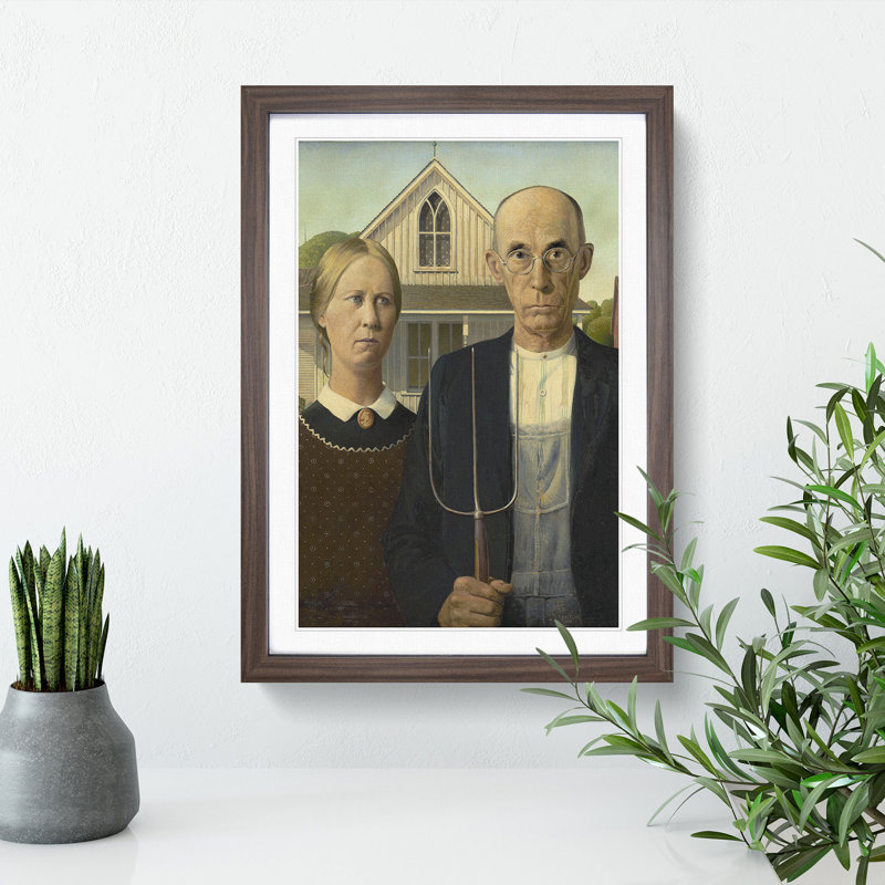 American Gothic by Grant Wood - Framed Print, 65cm H x 48cm W x 2cm D, Walnut Framed