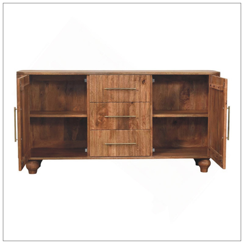 Buffet en bois massif Montara, beige, 2 portes, 3 tiroirs