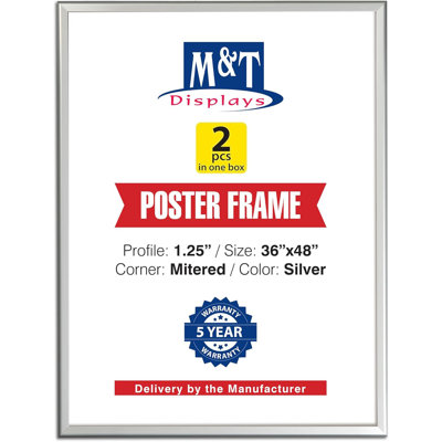 M&T Displays  Aluminum Lockable Snap Frame, 1.25" Profile, Wall Mounting, Front-Loading Poster, Picture, Certificate, Document Frame with Anti-Glare Cover