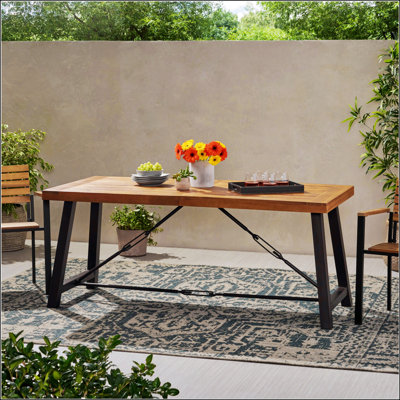 Durable Acacia Wood Outdoor Dining Table With Metal Base For Stylish And Weather-Resistant Patio Furniture