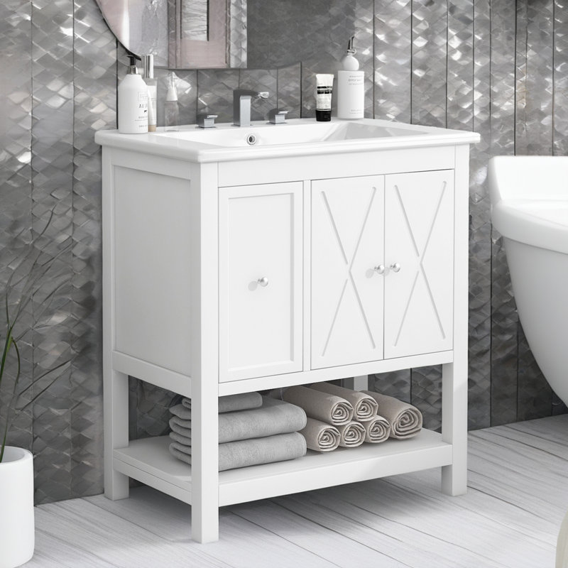Meuble-lavabo sur pied simple 30 po avec comptoir en céramique