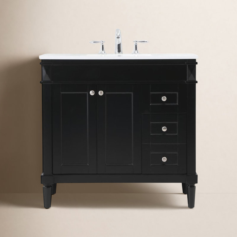 Readington 36'' Single Bathroom Vanity with Engineered Marble Top, Black