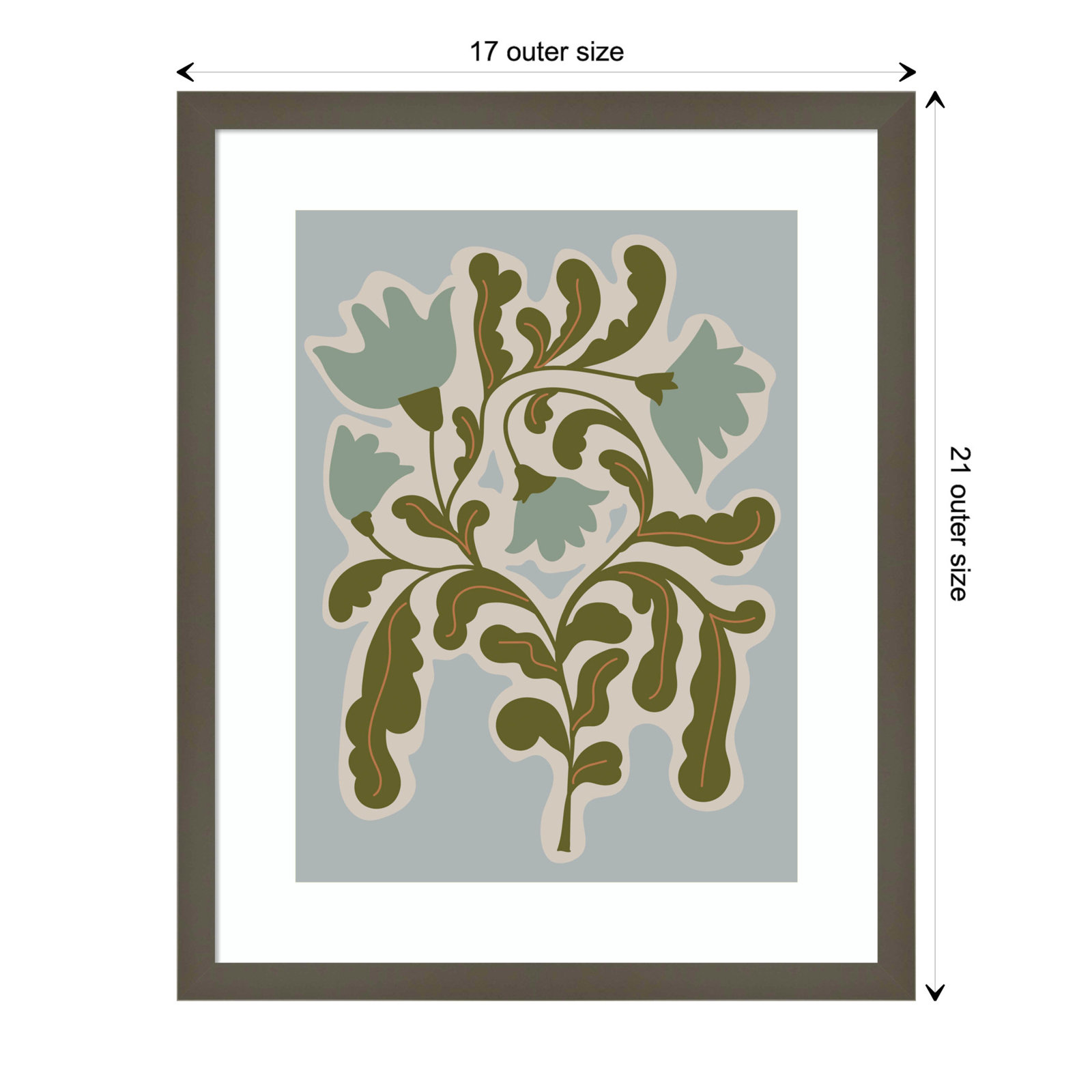 Expressive Abstract House Plant Blue Print, Gray, 21" H x 17" W x 1" D