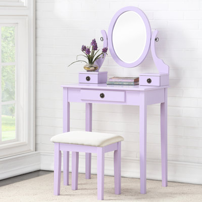 Meuble-lavabo tendance en bois mauve avec 3 rangements et tabouret de maquillage réglable