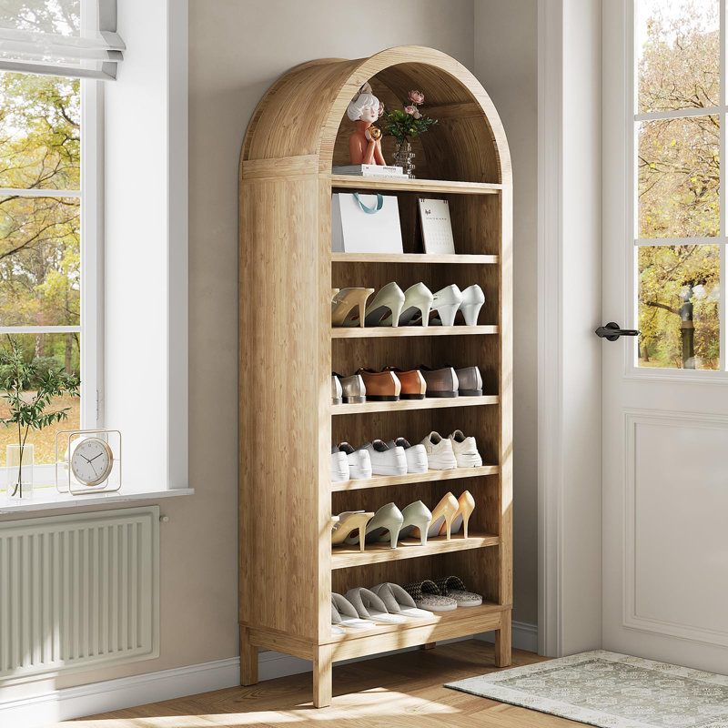 71" Tall Arched Bookcase, 7-Tier Freestanding Open Bookshelf with Adjustable Shelves for Living Room Office, Natural