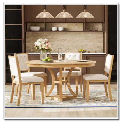 5-Piece Vintage Extendable Dining Set with Oak Veneer and Diamond Base