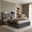 Upholstered Ottoman Bed With 2 Drawers, Storage Frame With LED Headboard & USB Ports, Dark Grey Linen-674555345