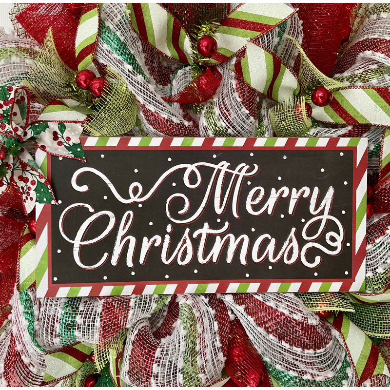 Couronne rayée Merry Christmas - rouge et vert