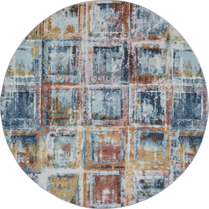 Tapis bleu marine / brun Ke Derde, Rond 7 pi 10 po