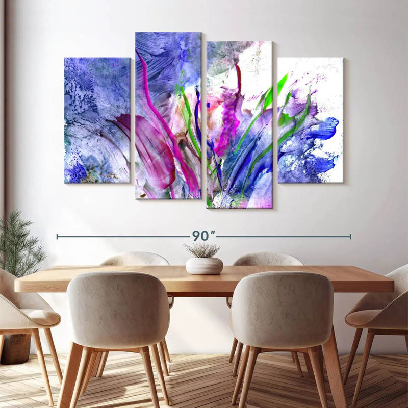 Ensemble de 4 fleurs abstraites sur toile, H 84 po x l 54 po x P 1,25 po