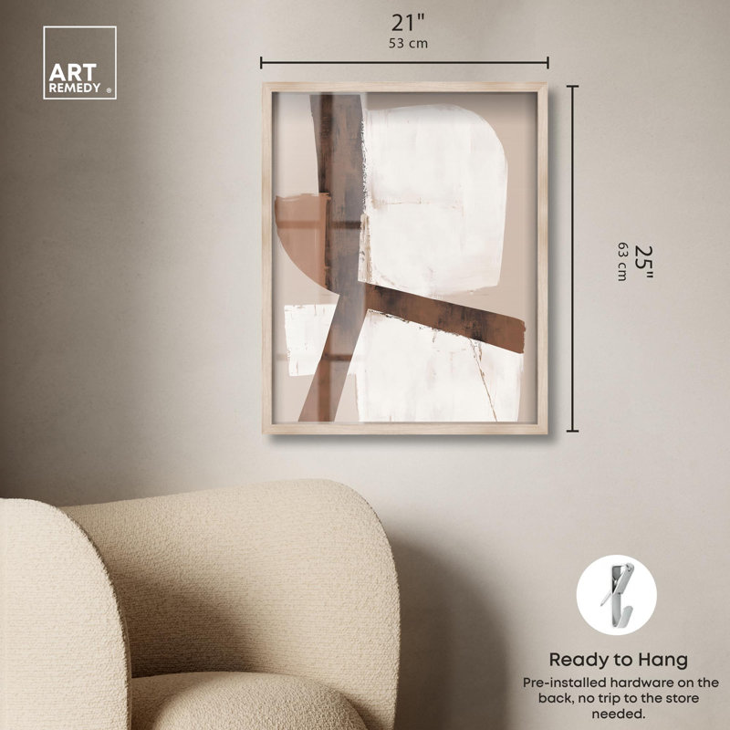 Impression de boîte-cadre déco déconstruite forme brune II par Art Remedy, H 25 po x l 21 po, Crème