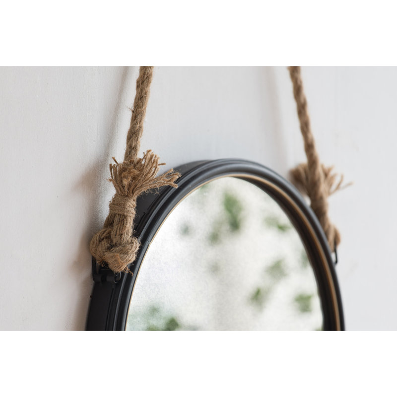 Élégant miroir rond suspendu de 29,5 po avec cadre noir et corde uniforme pour la salle de bain, 19,5 po x 19,5 po