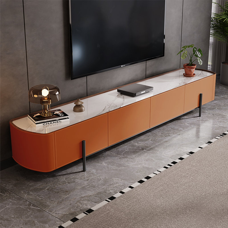 Meuble télé moderne de style nordique, Orange / blanc / gris, 70.87"
